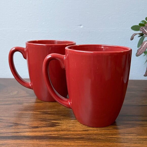 Set of 2 Corelle 12oz Red Stoneware Coffee Mugs Tea Cups Vintage - Picture 2 of 9